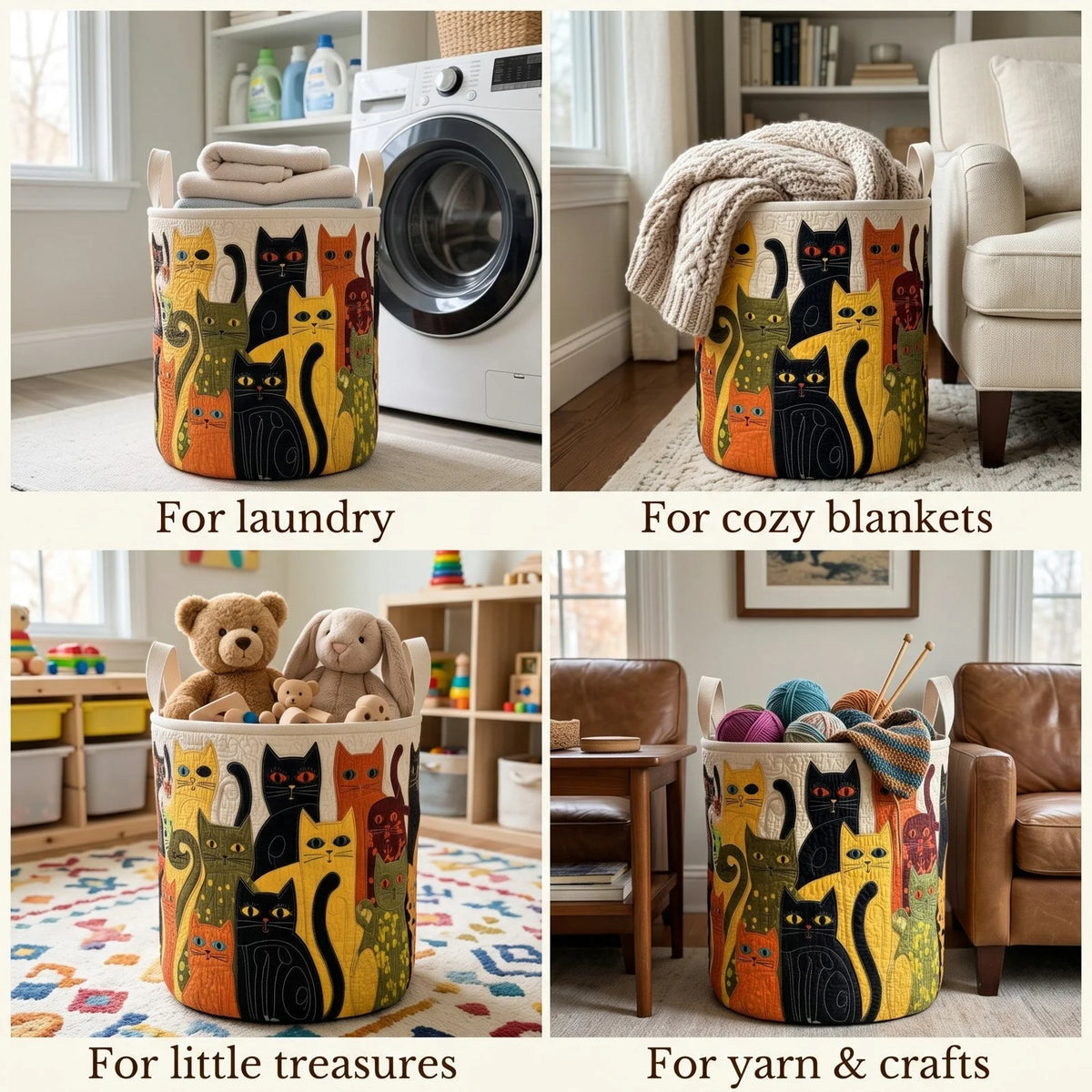 Laundry Hamper Quilted Foldable Self-Standing With Carry Handles