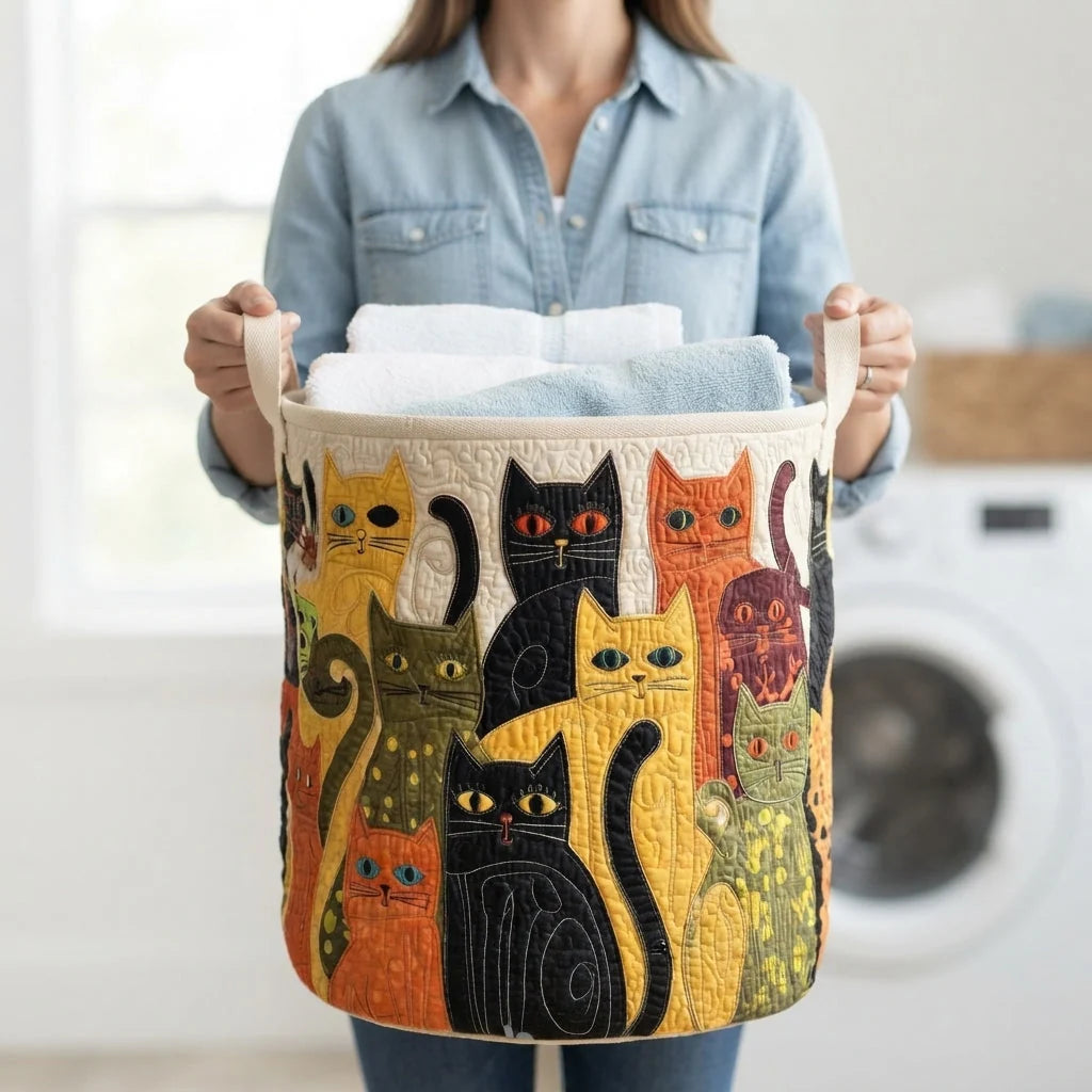 Laundry Hamper Quilted Foldable Self-Standing With Carry Handles