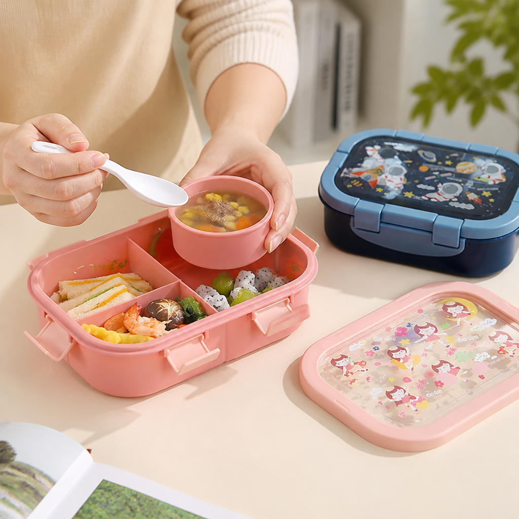 Leak-Proof 3-Compartment Bento Lunch Box (Spoon Included)