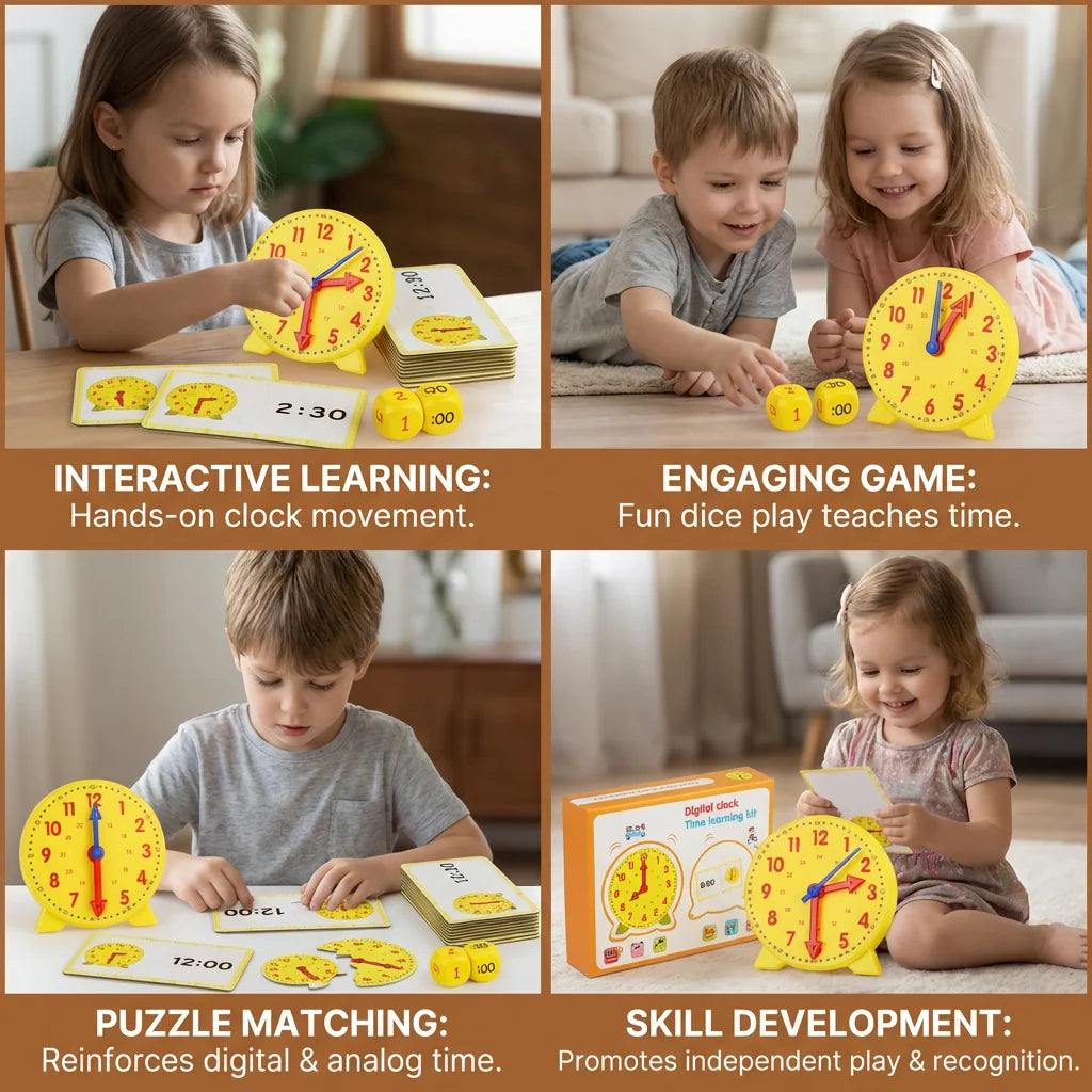 Learning Clock Movable Hands Dice & Matching Cards
