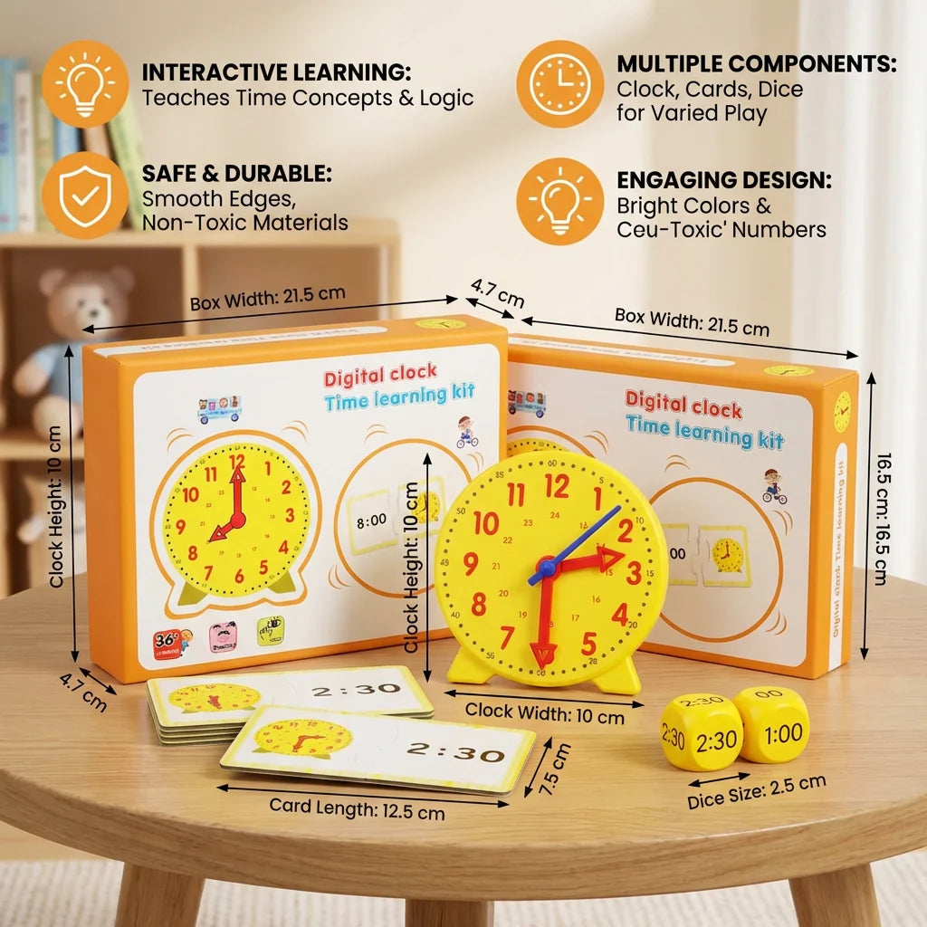 Learning Clock Movable Hands Dice & Matching Cards