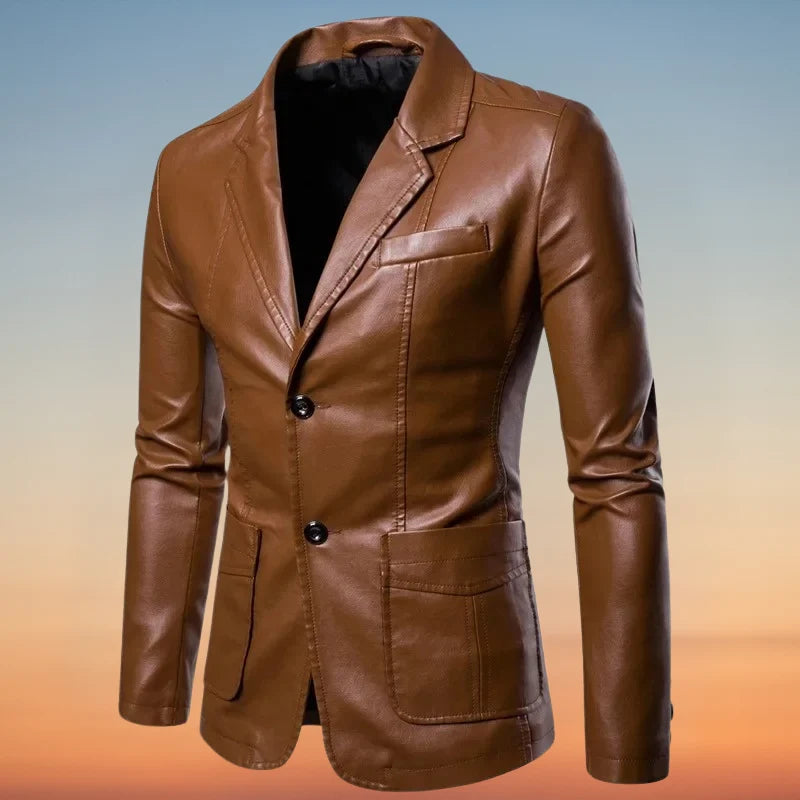 Leather Blazer Jacket Tailored Fit Wind-Resistant