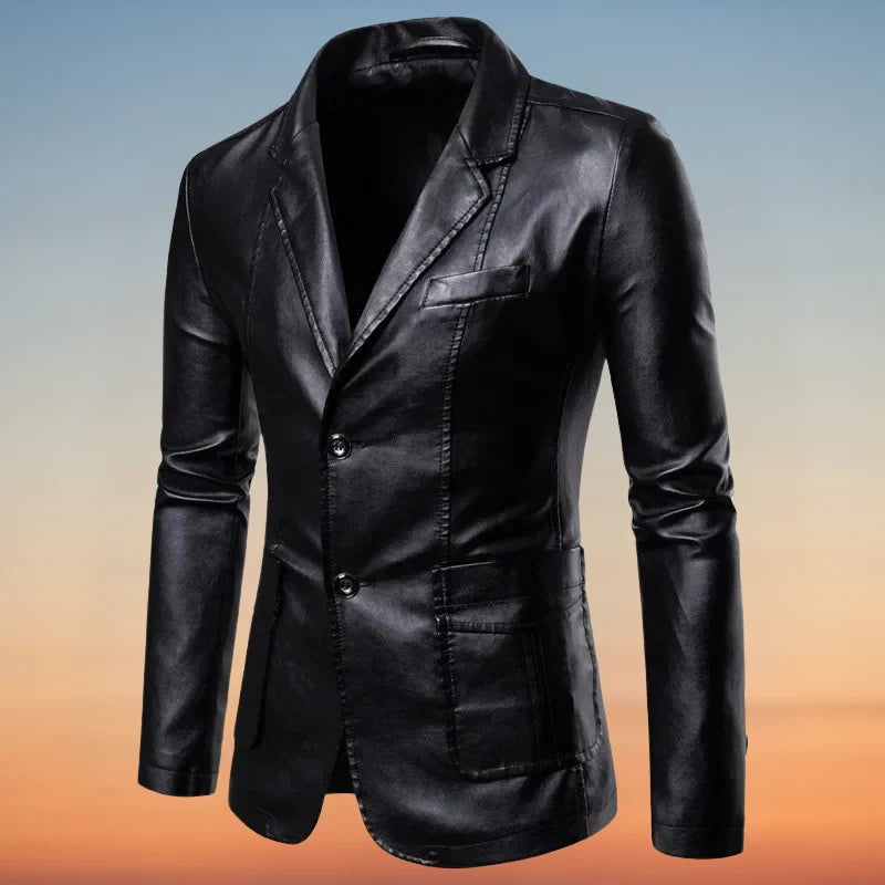 Leather Blazer Jacket Tailored Fit Wind-Resistant