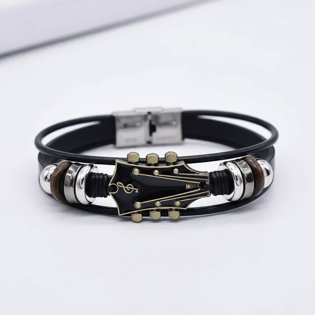 Leather Bracelet Guitar-Inspired Adjustable Fit
