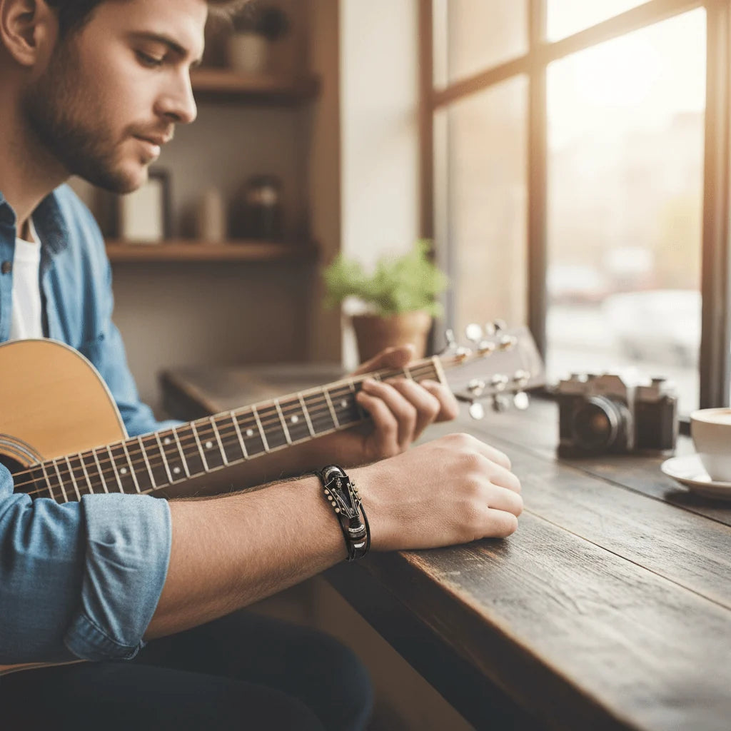 Leather Bracelet Guitar-Inspired Adjustable Fit