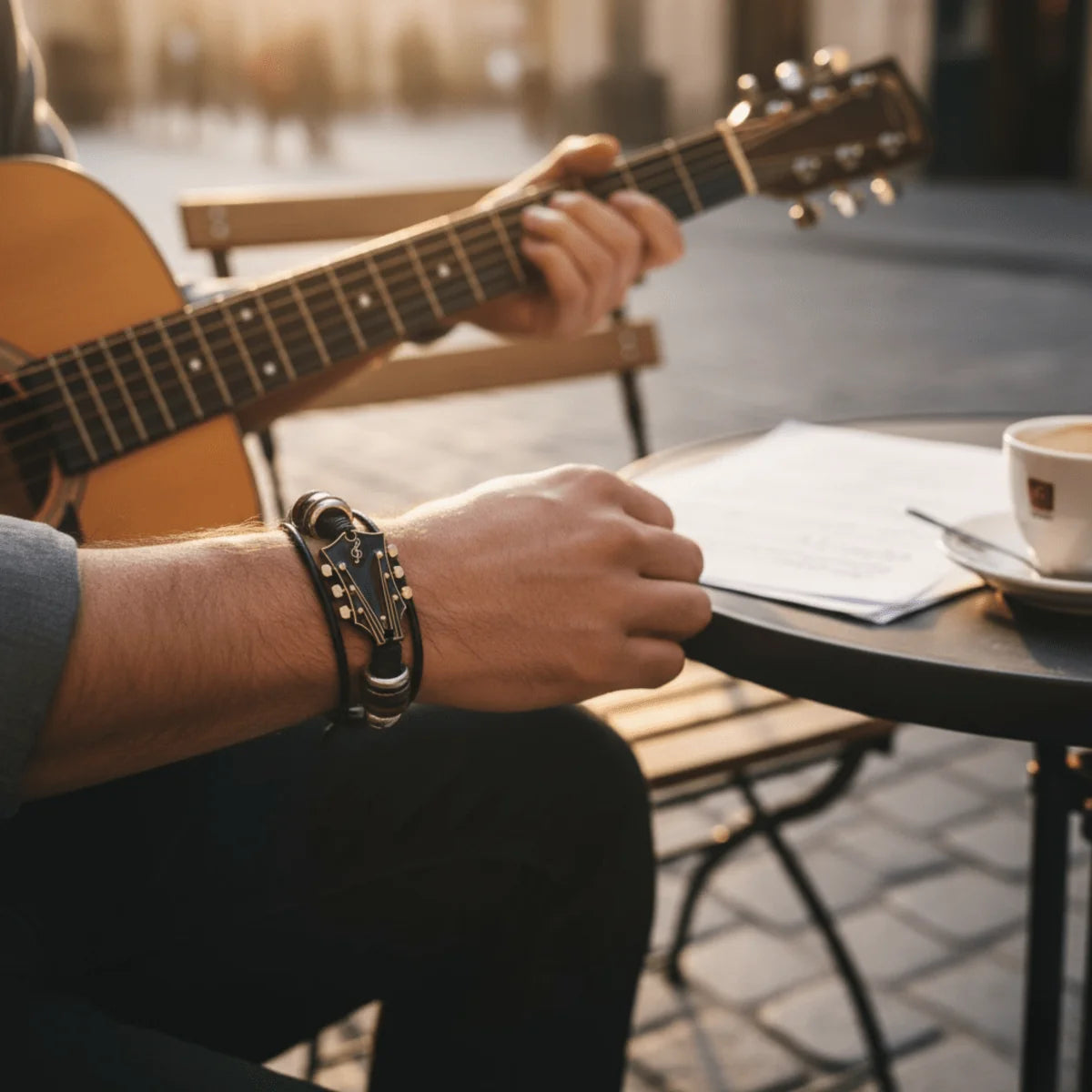 Leather Bracelet Guitar-Inspired Adjustable Fit
