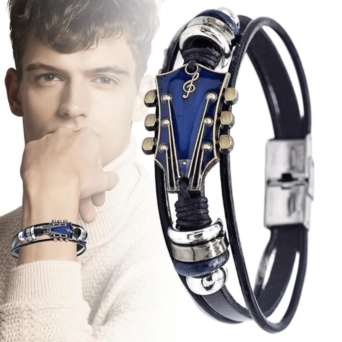 Leather Bracelet Guitar-Inspired Adjustable Fit