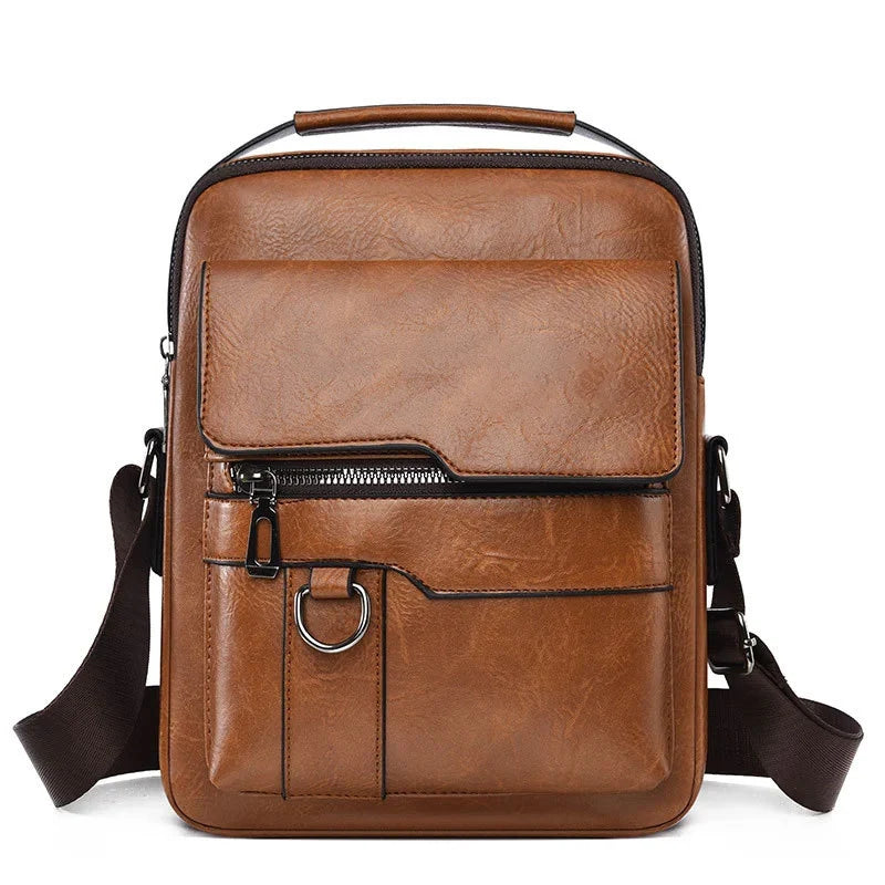 Leather Crossbody Messenger Bag Adjustable Strap Multiple Compartments