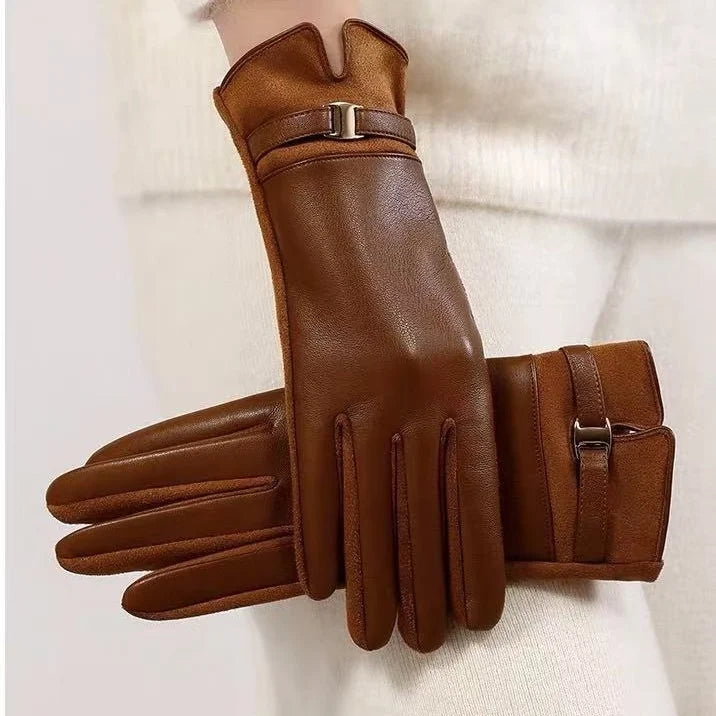 Leather Gloves Touchscreen Compatible Buckle Detail
