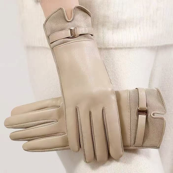 Leather Gloves Touchscreen Compatible Buckle Detail
