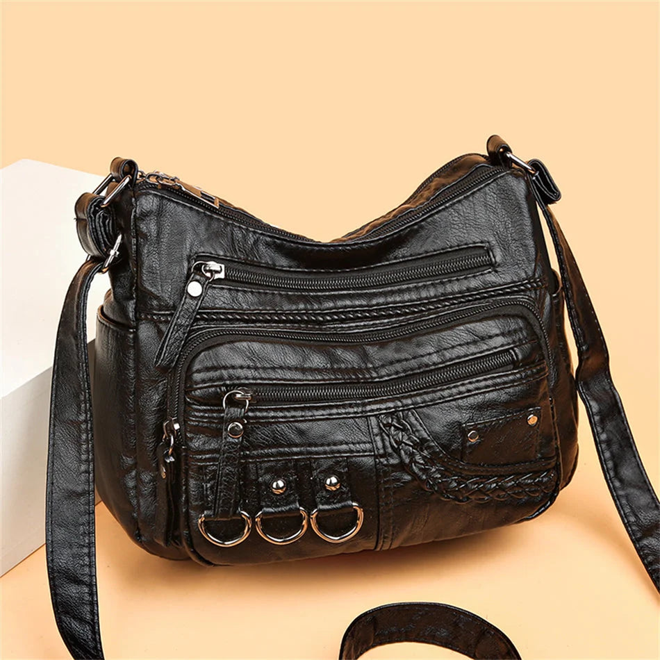 Leather Handbag Spacious Interior With Pockets, Hand & Shoulder Carry