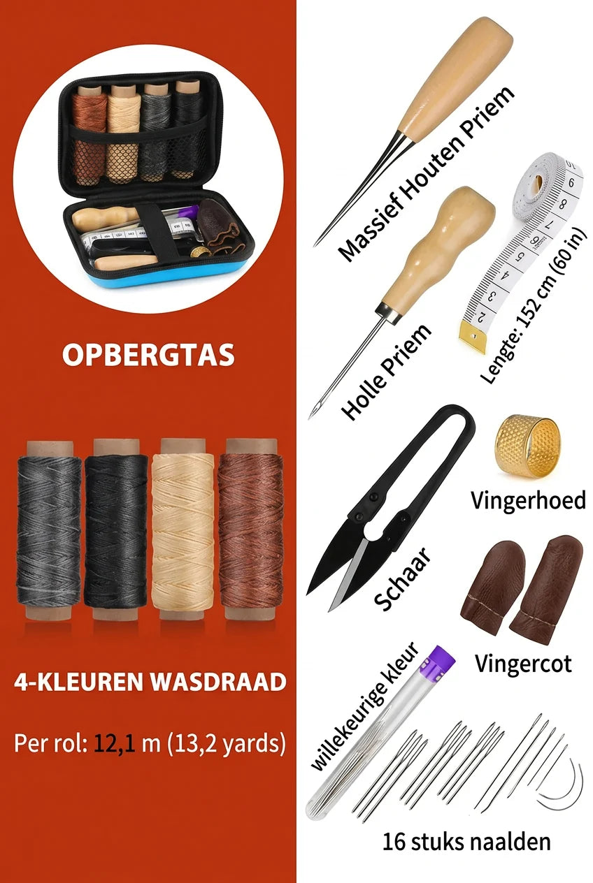 Leather Sewing Kit Waxed Thread With Zippered Storage Case