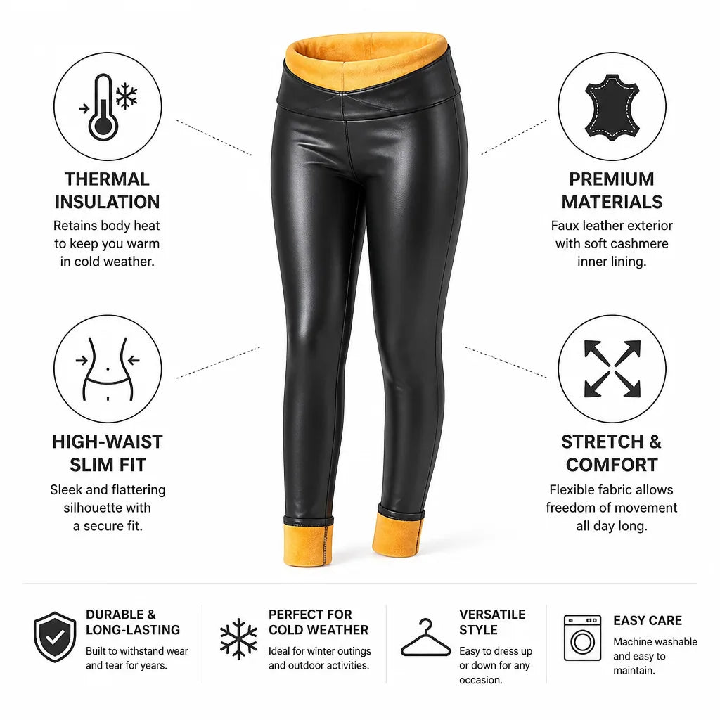 Leggings High-Waist Faux Leather Cashmere Lined