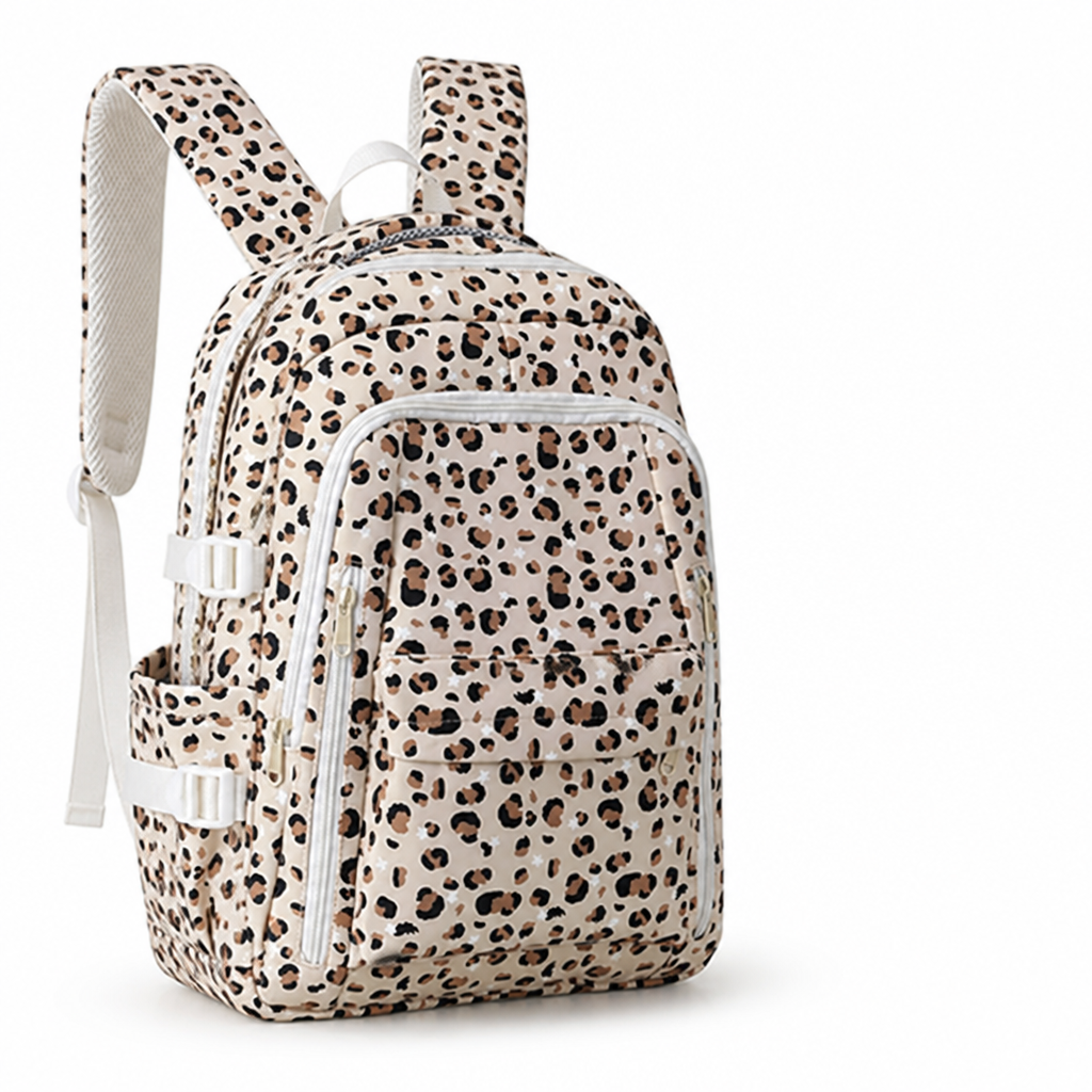 Leopard Print Multi-Compartment School Backpack (Adjustable Padded Straps)
