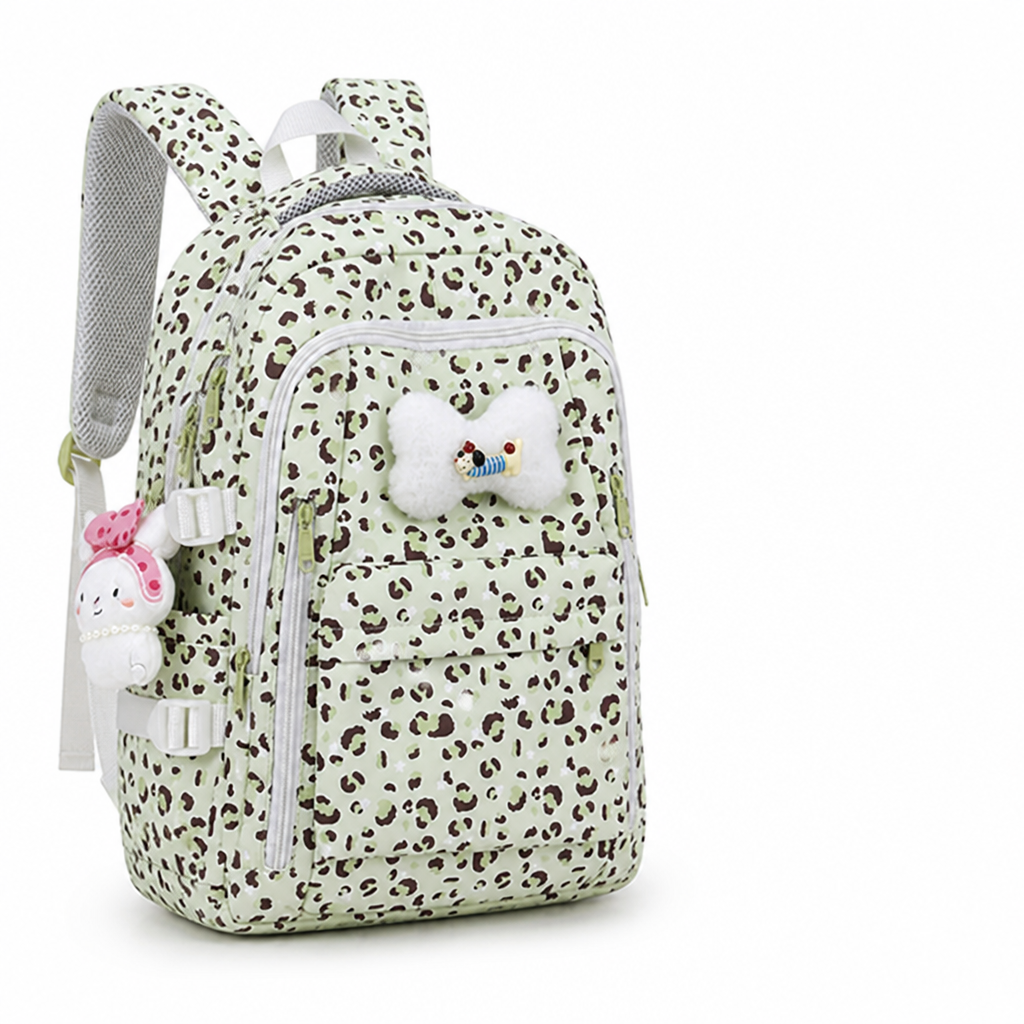 Leopard Print Multi-Compartment School Backpack (Adjustable Padded Straps)