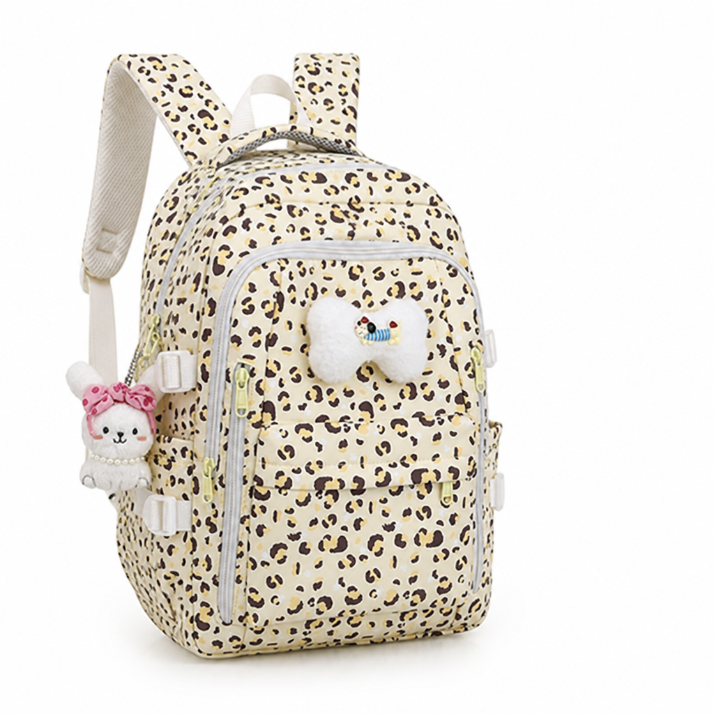 Leopard Print Multi-Compartment School Backpack (Adjustable Padded Straps)