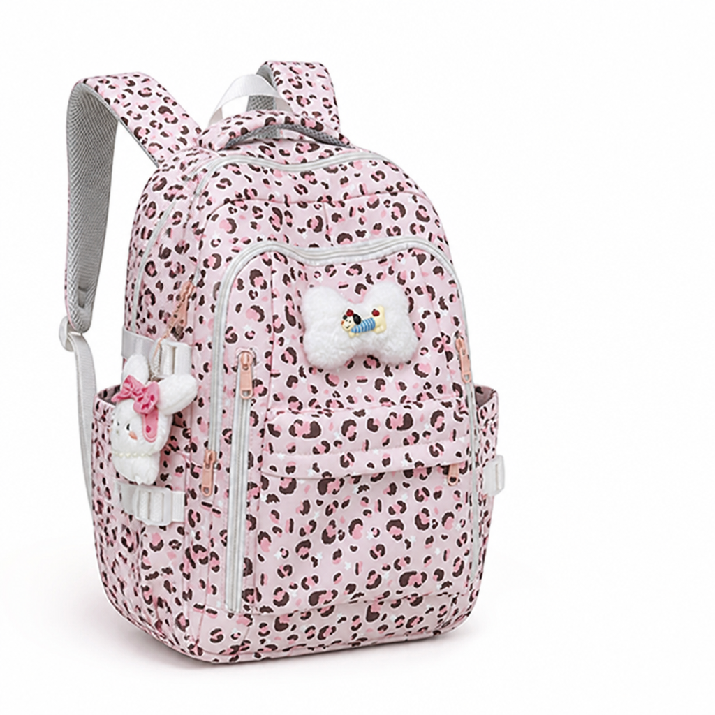 Leopard Print Multi-Compartment School Backpack (Adjustable Padded Straps)