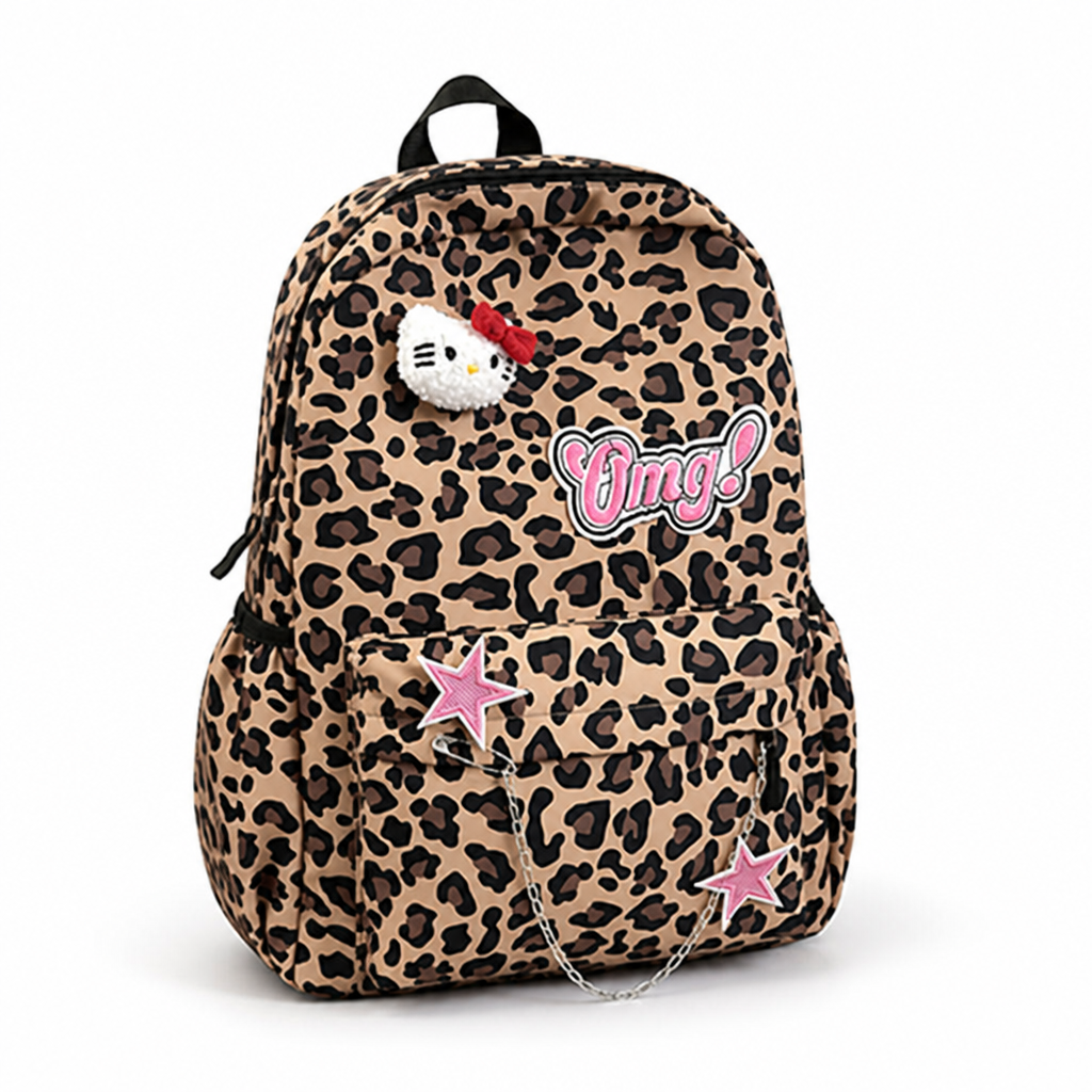 Leopard Print Patch School Backpack