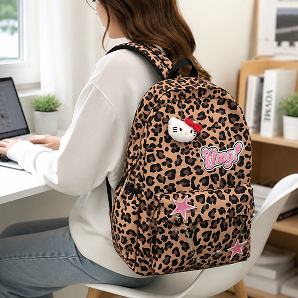 Leopard Print Patch School Backpack