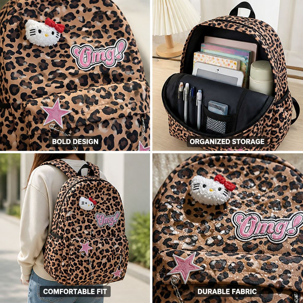 Leopard Print Patch School Backpack