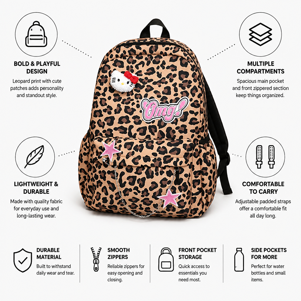 Leopard Print Patch School Backpack