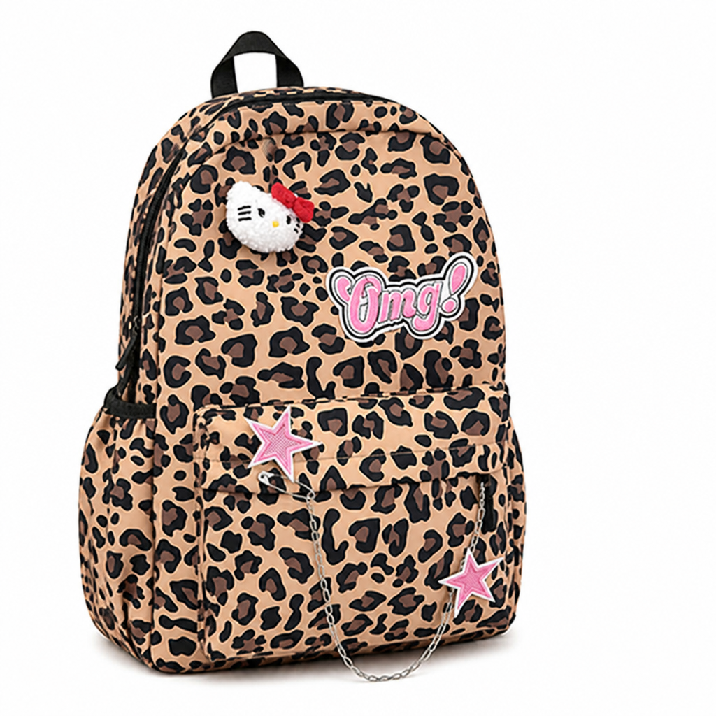 Leopard Print Patch School Backpack