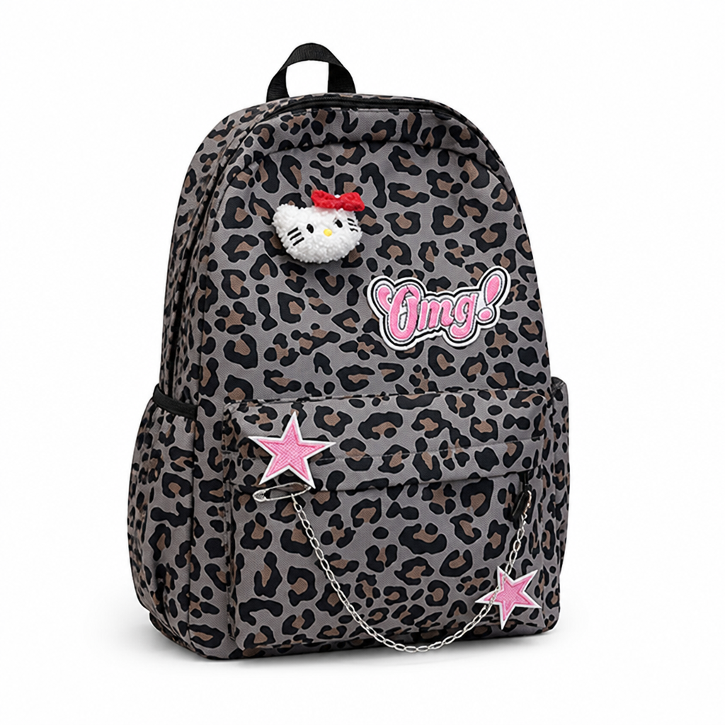 Leopard Print Patch School Backpack