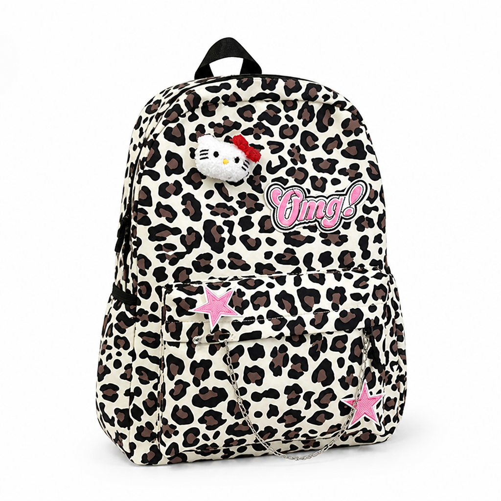 Leopard Print Patch School Backpack