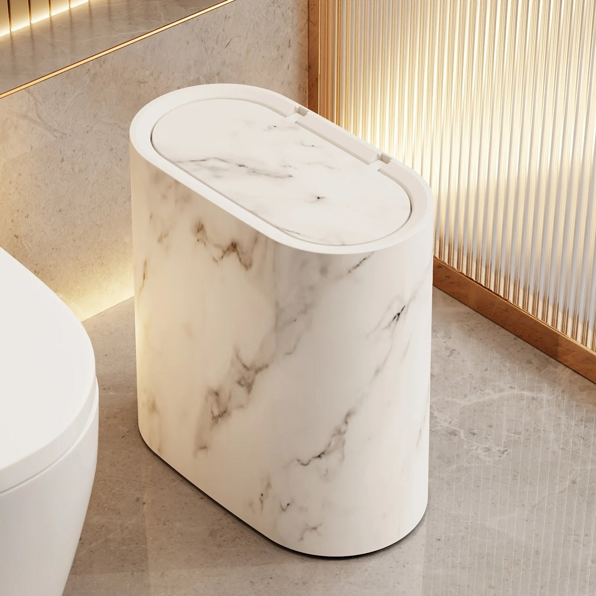 Lidded Bathroom Bin Marble-Effect Flush-Fitting Lid
