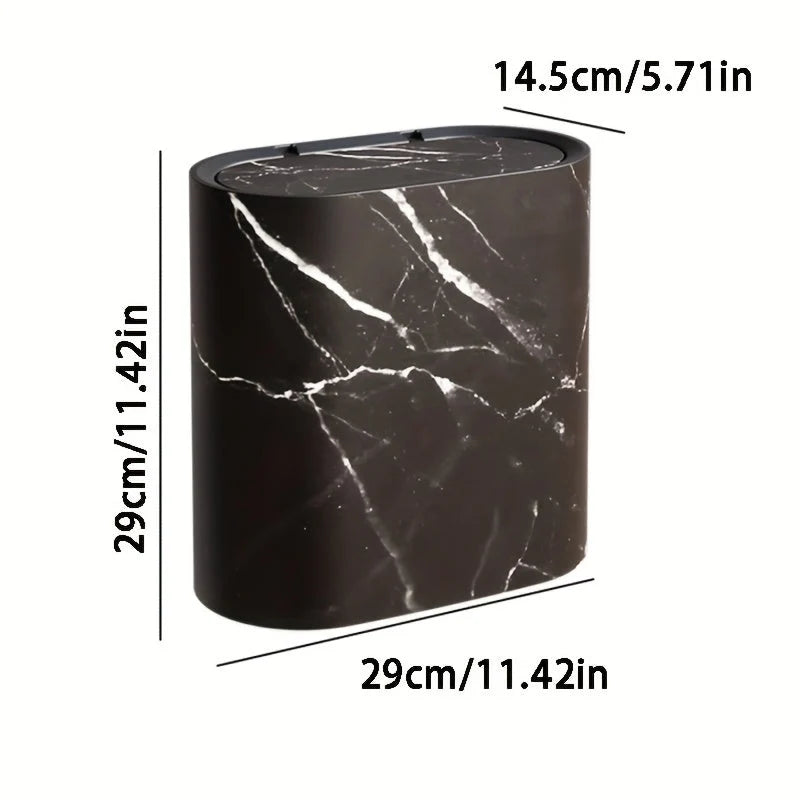 Lidded Bathroom Bin Marble-Effect Flush-Fitting Lid