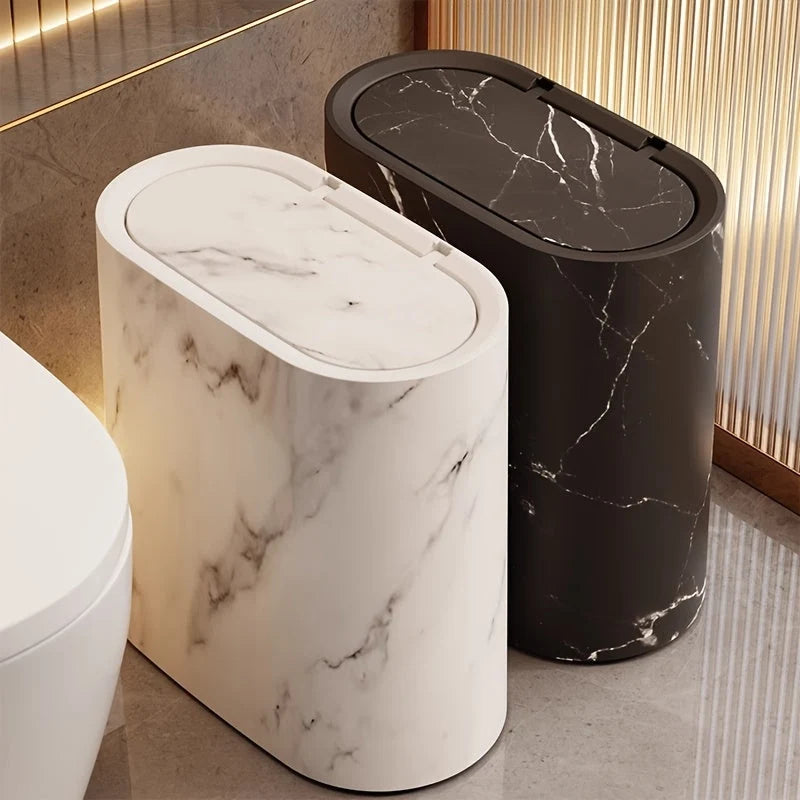 Lidded Bathroom Bin Marble-Effect Flush-Fitting Lid