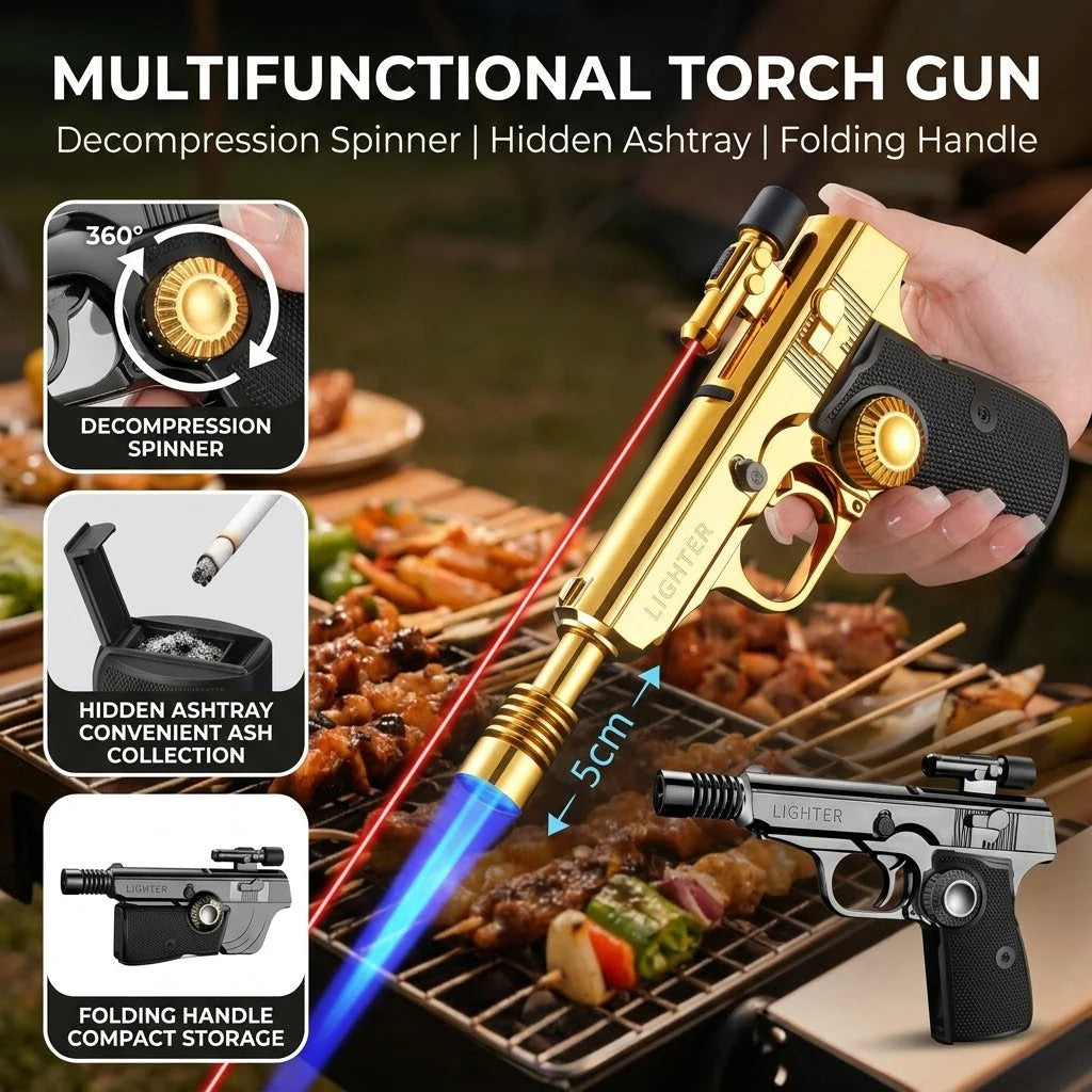 Lighter Gun-Shaped Windproof Blue Jet Flame Refillable