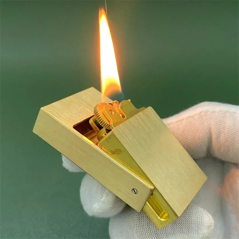 Lighter Solid Brass Windproof Refillable Kerosene-Style Sliding Design