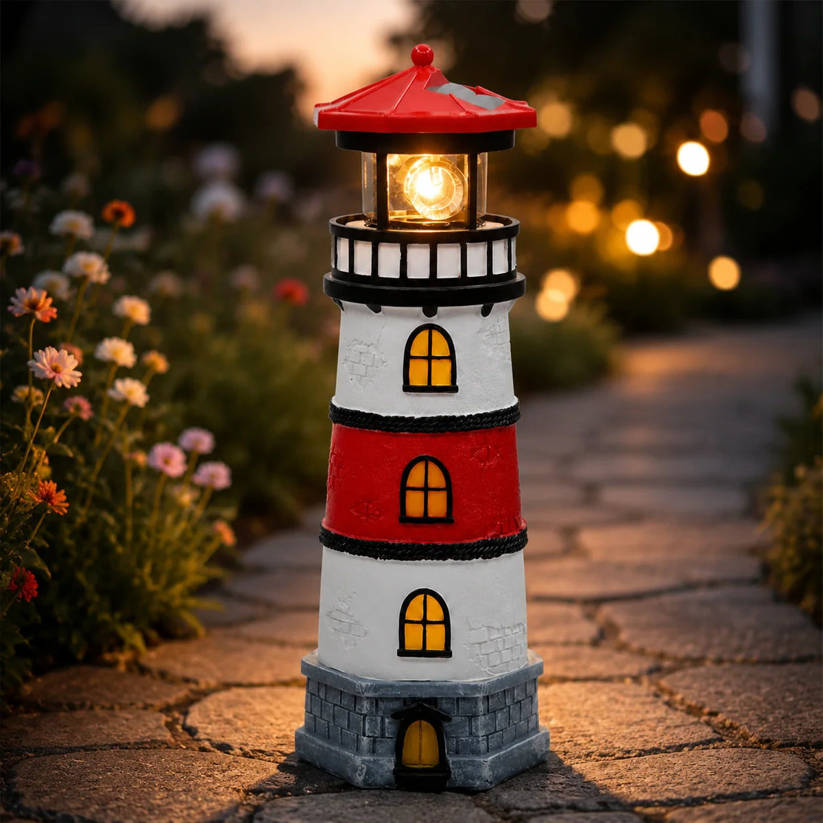 Lighthouse Garden Light Solar-Powered Rotating LED Beacon