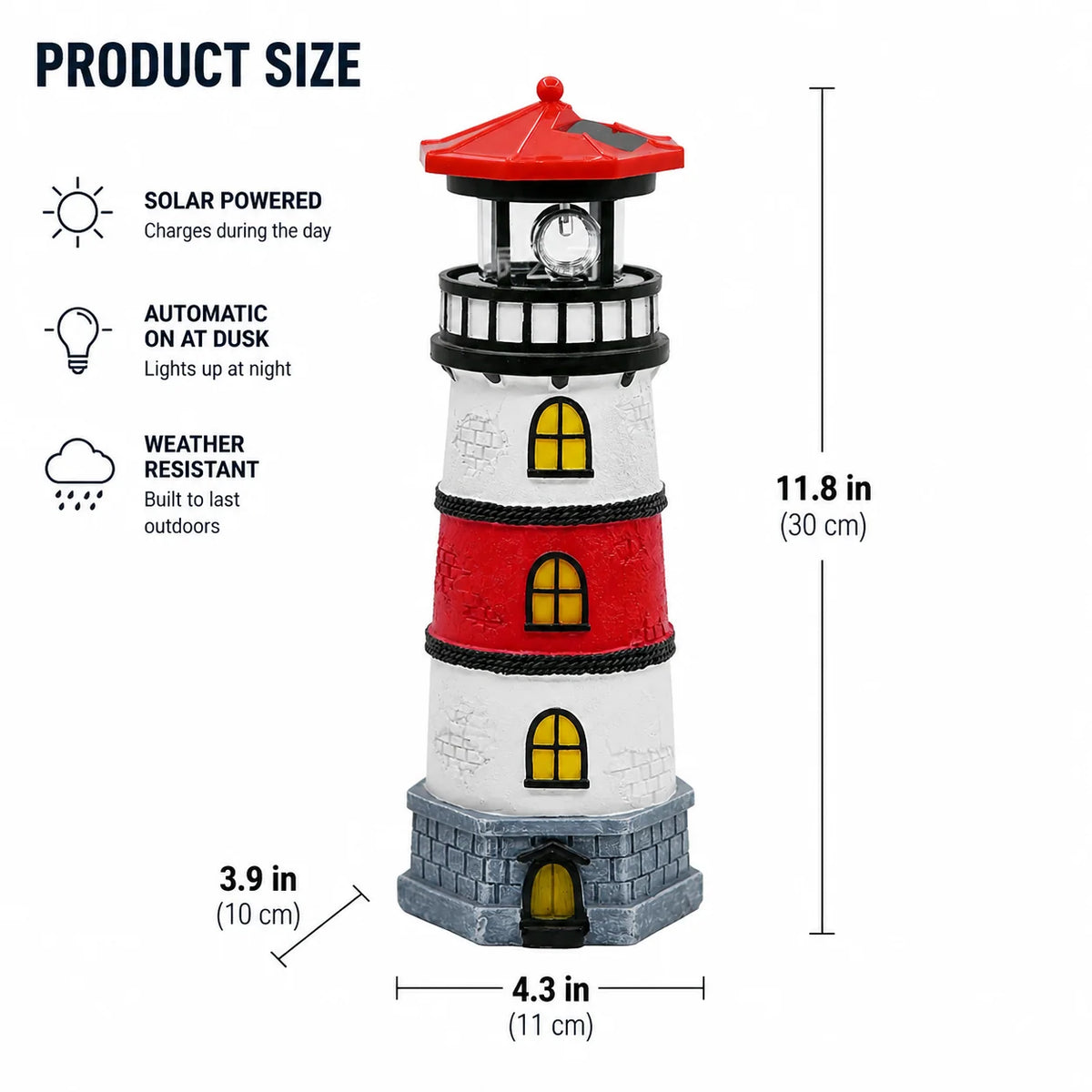 Lighthouse Garden Light Solar-Powered Rotating LED Beacon