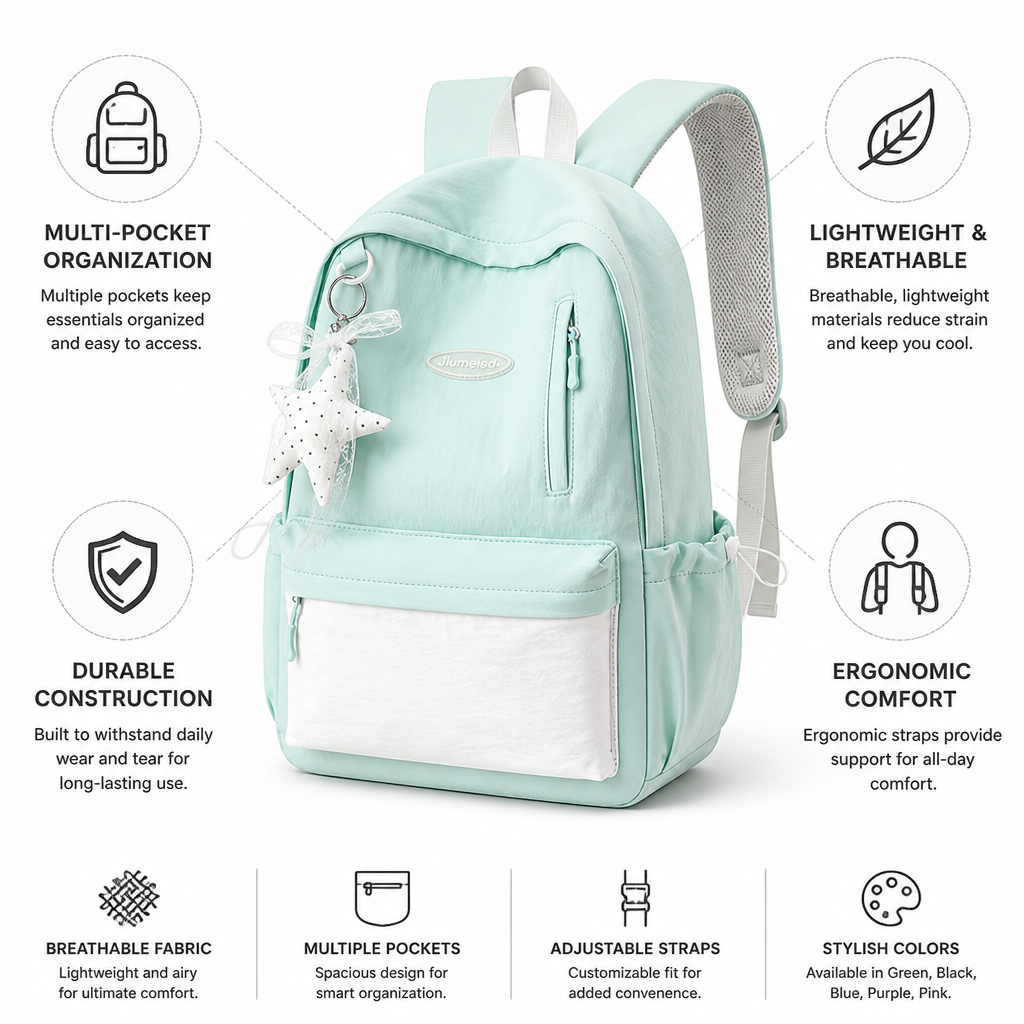 Lightweight Breathable Multi-Pocket School Backpack