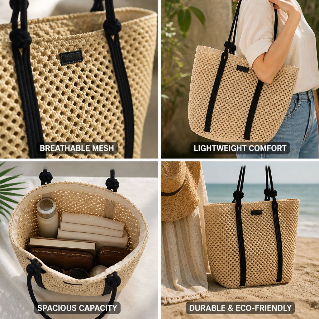Lightweight Breathable Straw Tote