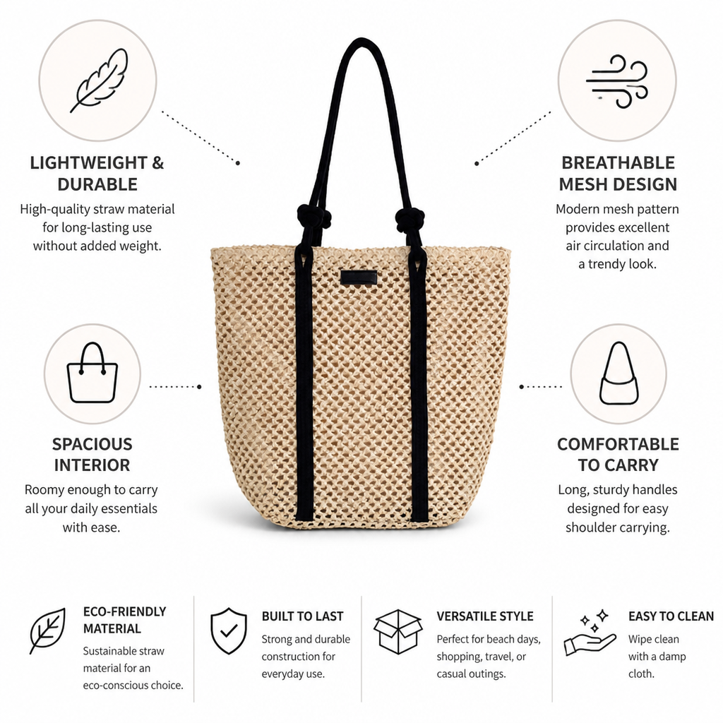 Lightweight Breathable Straw Tote
