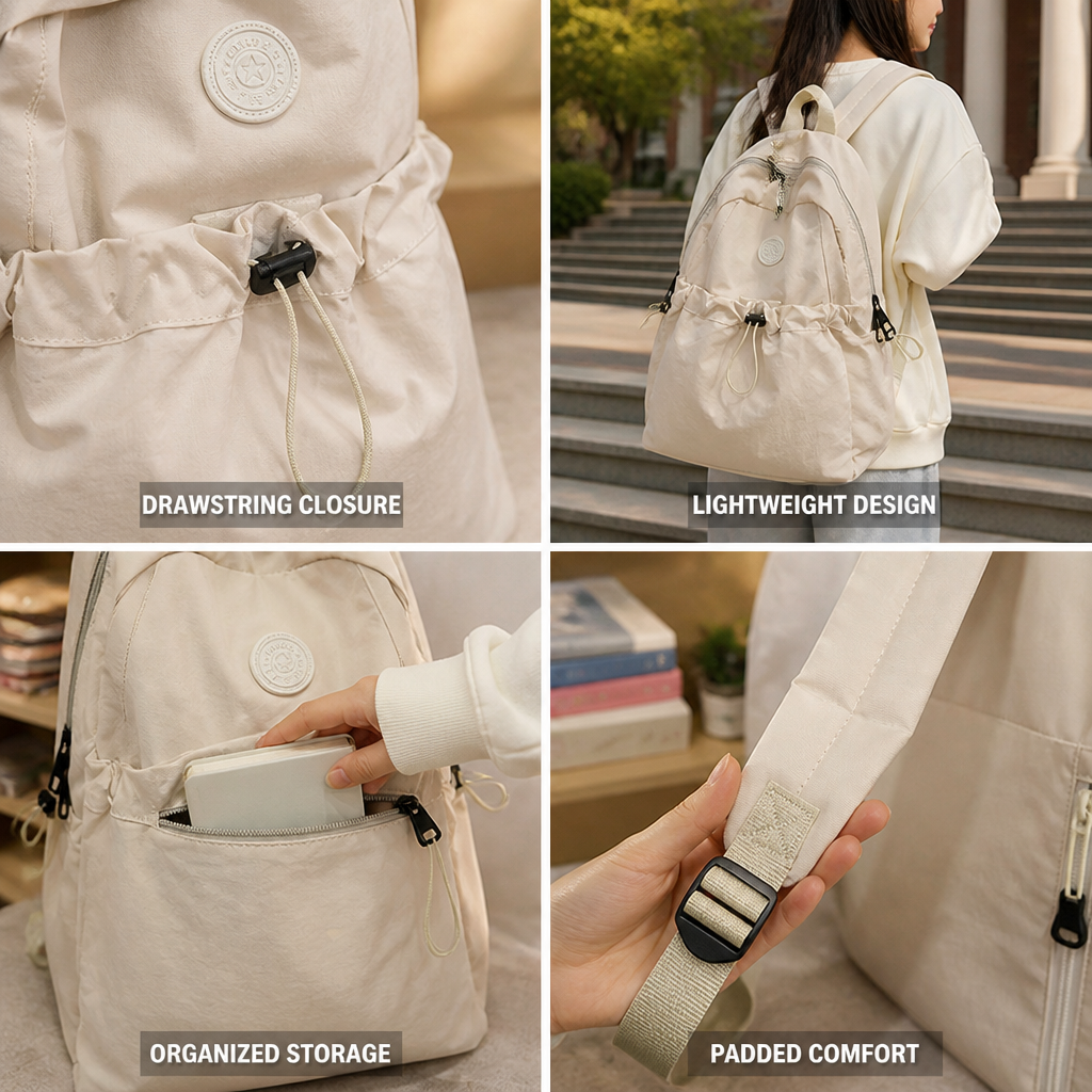 Lightweight Drawstring School Backpack With Padded Straps