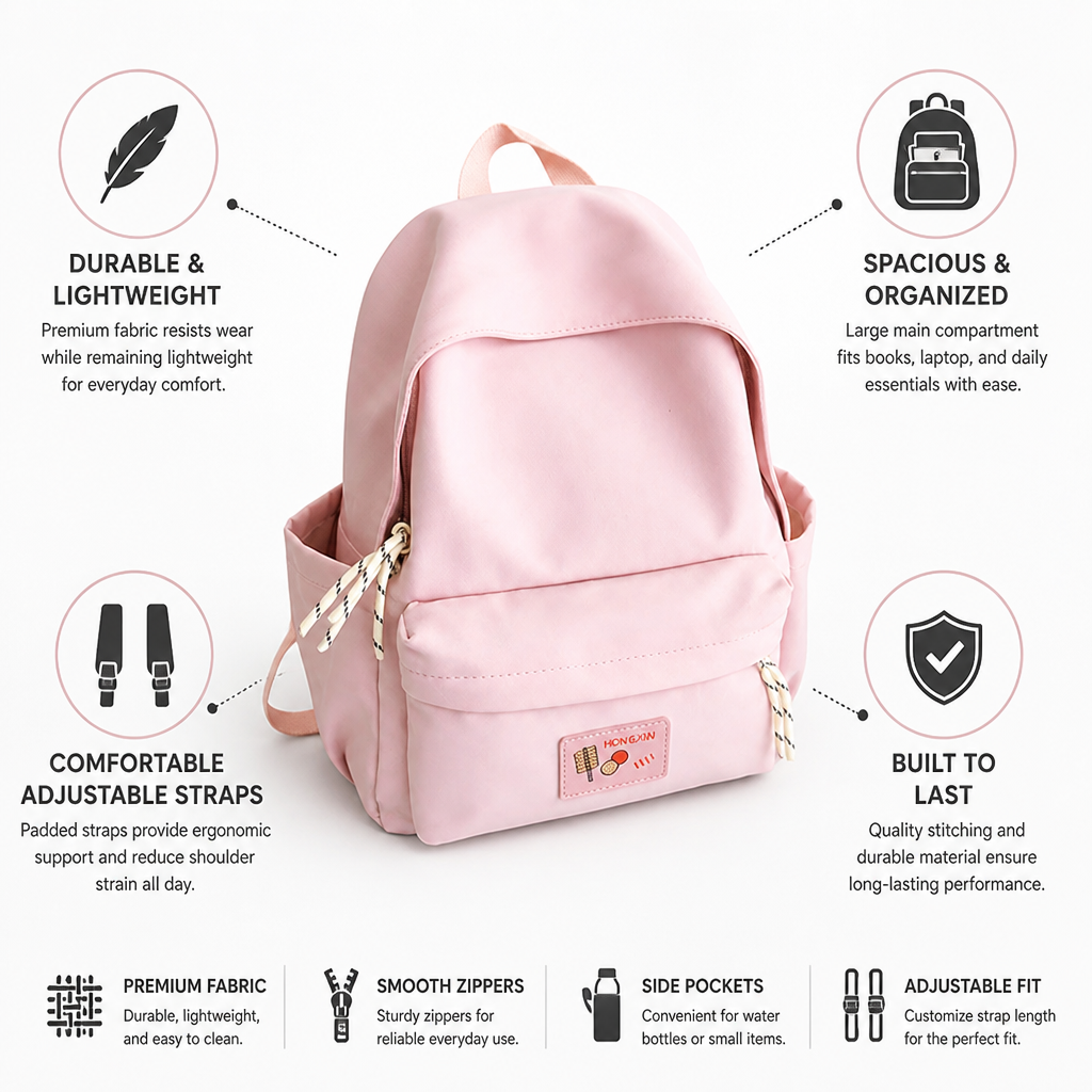 Lightweight & Durable Fabric School Backpack (Padded Straps)