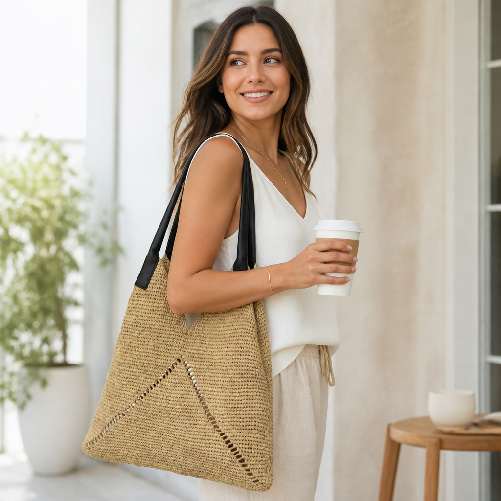 Lightweight & Durable Knitted Shoulder Bag (Contrast Straps)