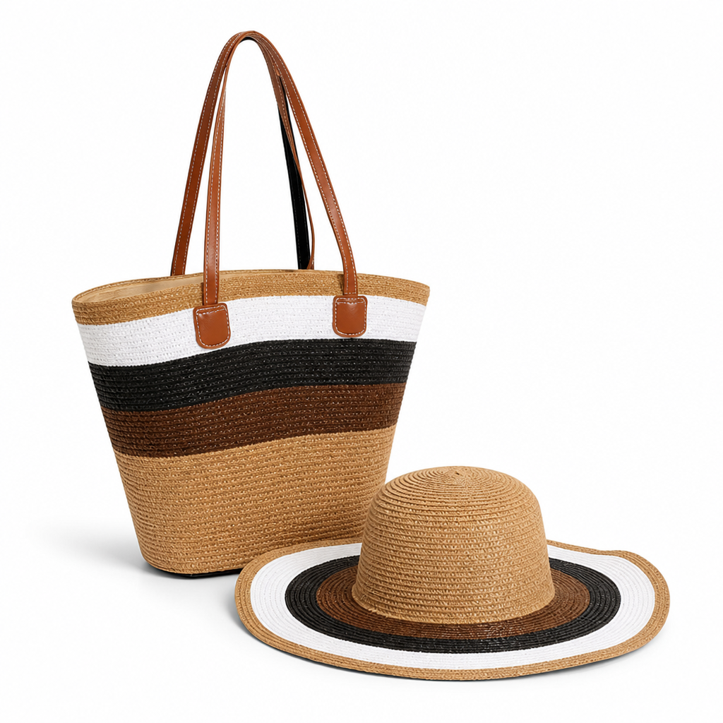 Lightweight Durable UV-Protective Beach Bag & Sun Hat (Set of 2)