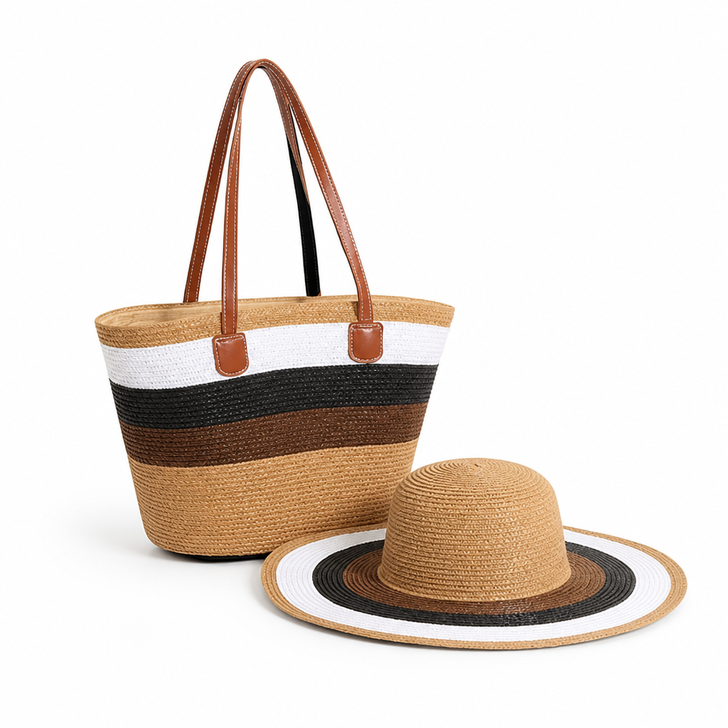 Lightweight Durable UV-Protective Beach Bag & Sun Hat (Set of 2)