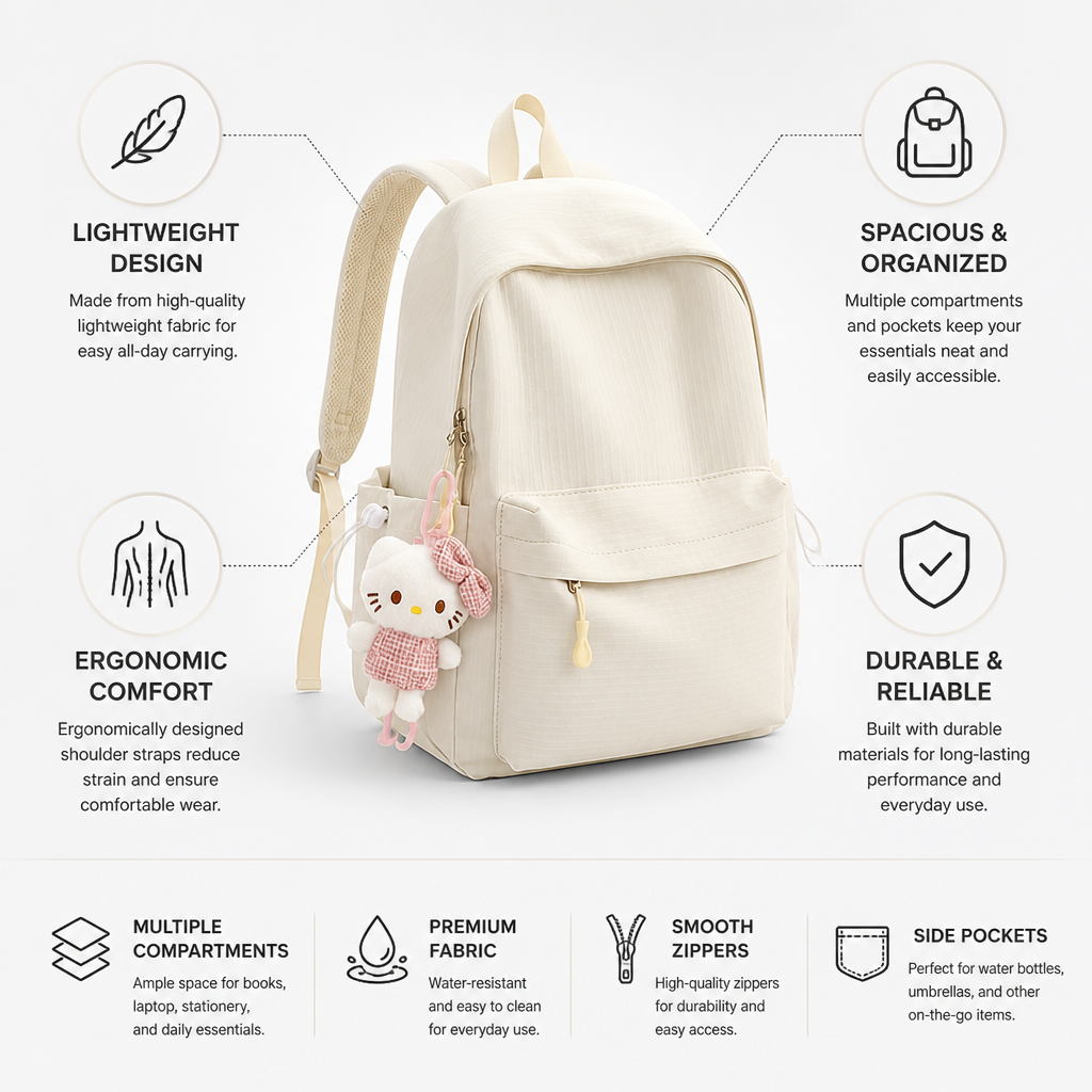 Lightweight Ergonomic Multi-Compartment School Backpack