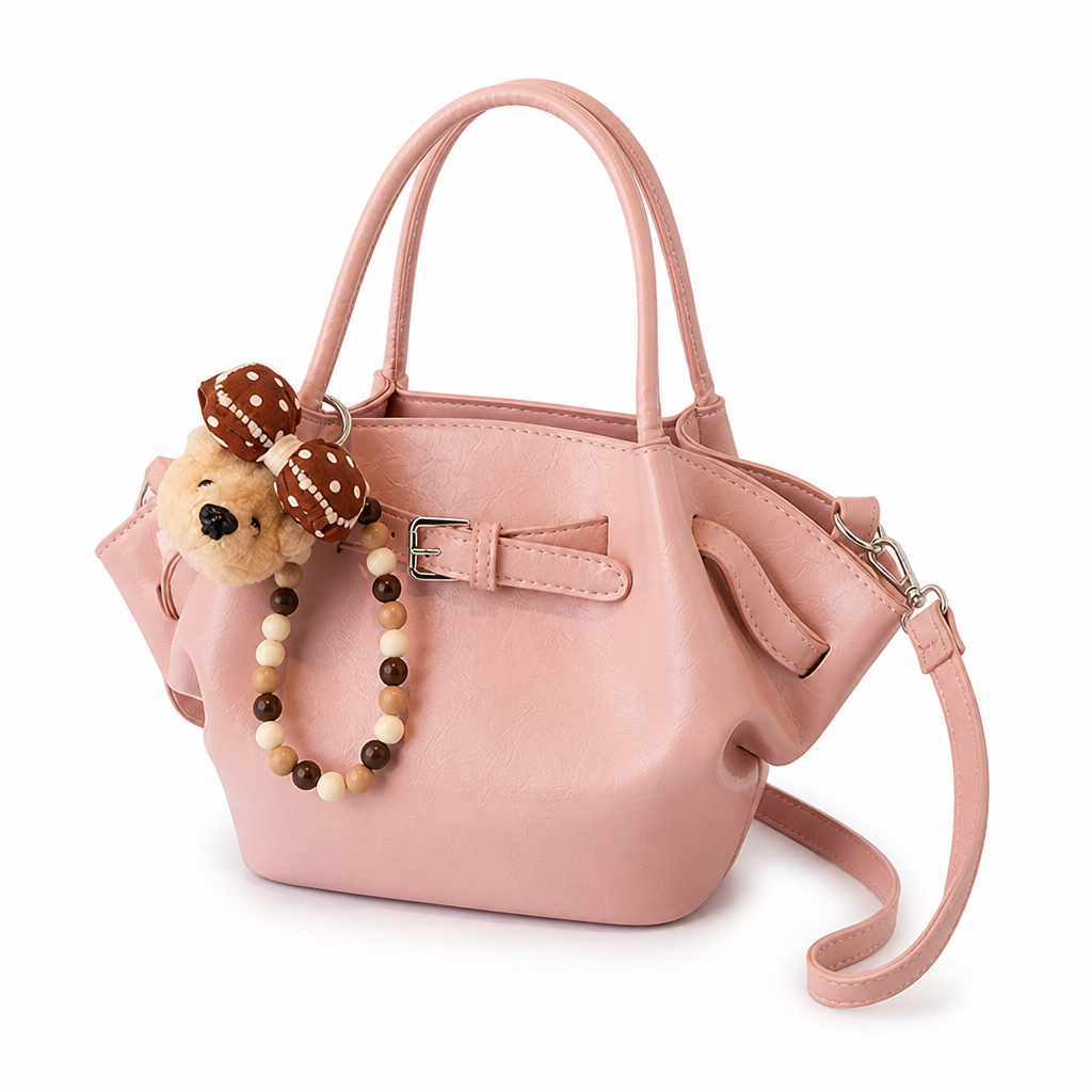 Lightweight Faux Leather Bow-Accent Handbag