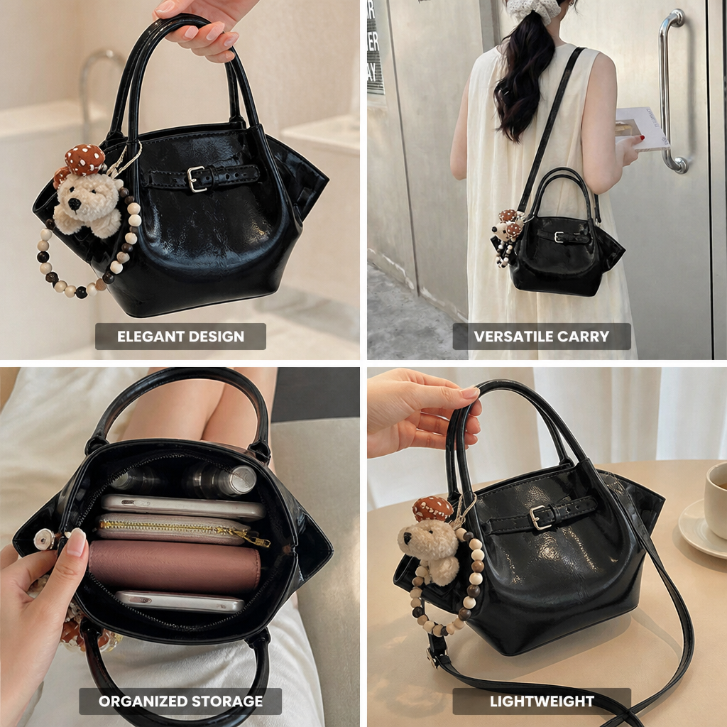 Lightweight Faux Leather Bow-Accent Handbag