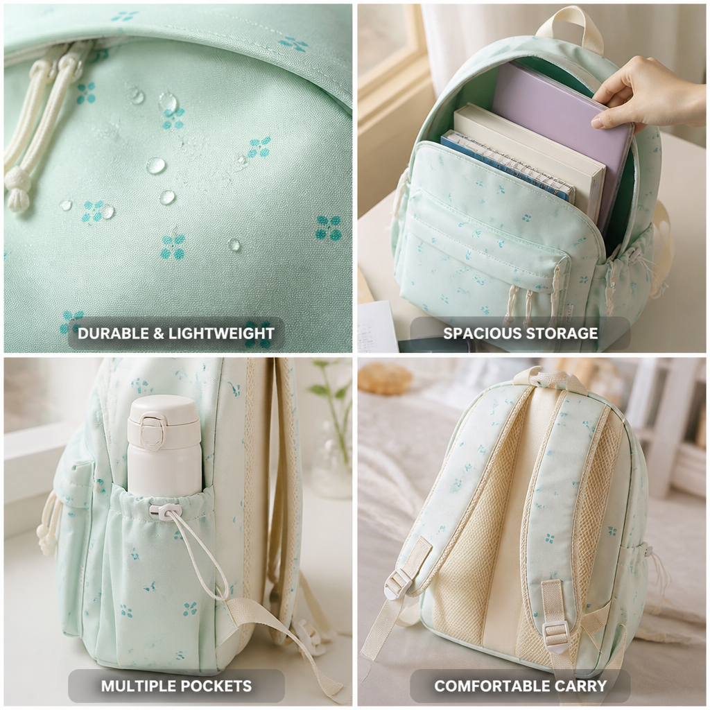 Lightweight Floral School Backpack (Multiple Pockets)