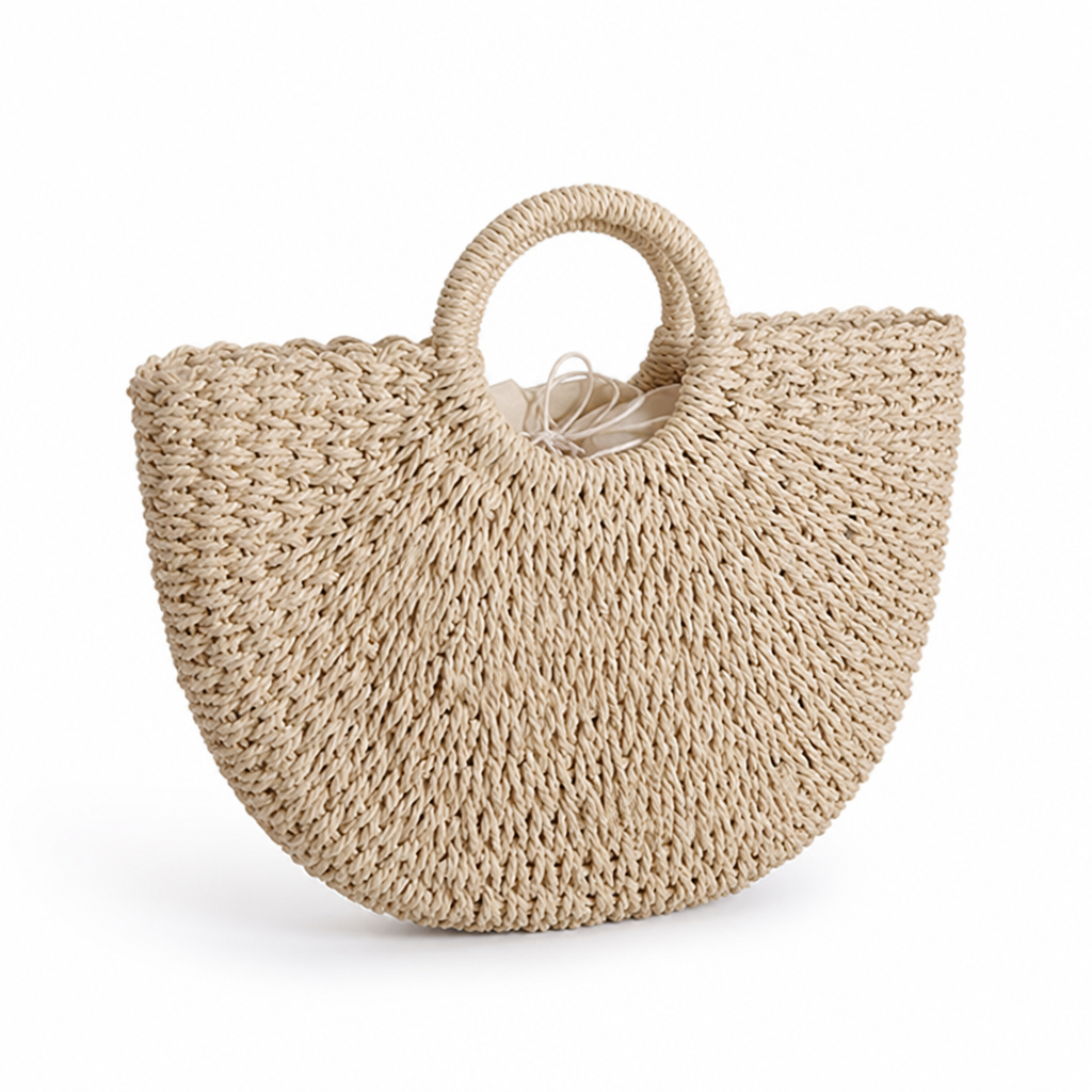 Lightweight Handwoven Straw Tote (Round Handles)