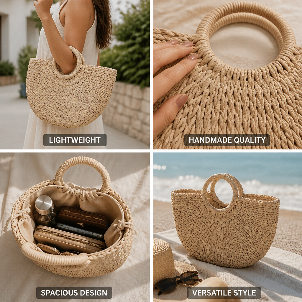 Lightweight Handwoven Straw Tote (Round Handles)
