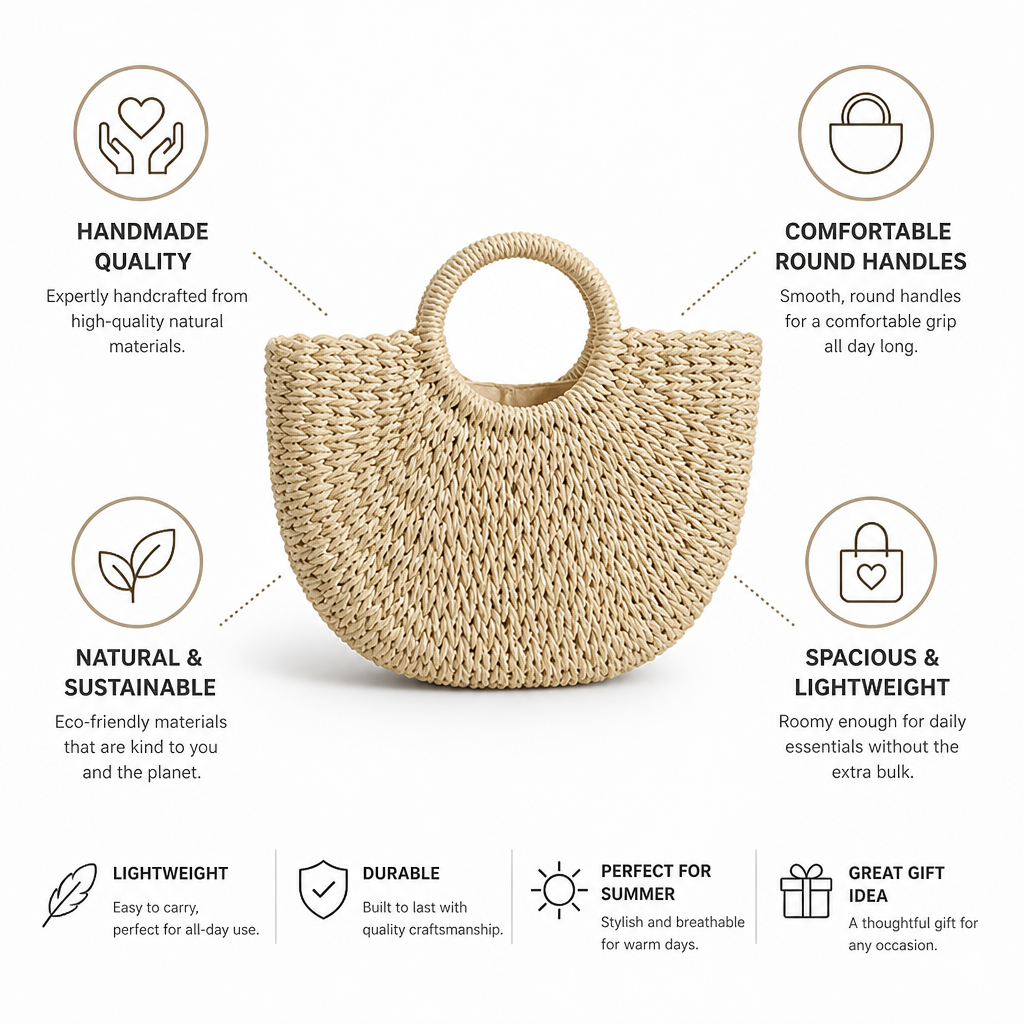 Lightweight Handwoven Straw Tote (Round Handles)